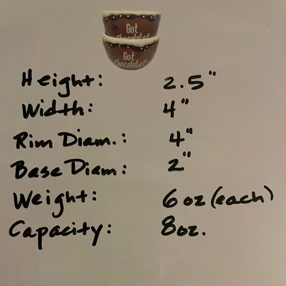 Got Chocolate? 2 Ceramic Bowl Brown White Chocolate Candies Snacks Ice Cream NWT - Picture 9 of 9